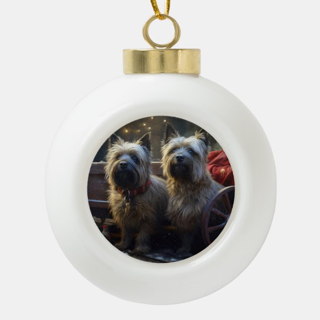 Boule En Céramique Décor de Noël de Cairn Terrier Snowy Sleigh (Devant)