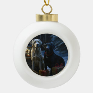 Boule En Céramique Décor de Noël de Labrador Snowy Sleigh