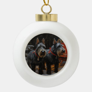 Boule En Céramique Décor de Noël écossais Terrier Snowy Sleigh