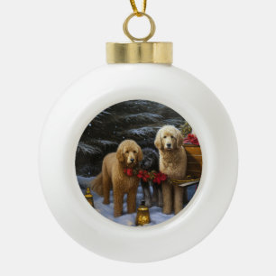 Boule En Céramique Décor de Noël Goldendoodle Snowy Sleigh