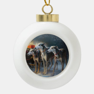 Boule En Céramique Décor de Noël Greyhound Snowy Sleigh
