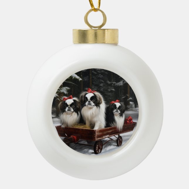 Boule En Céramique Décor de Noël japonais Chin Snowy Sleigh (Devant)