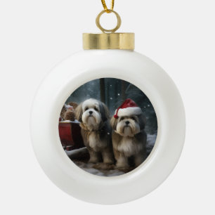 Boule En Céramique Décor de Noël Malti tzu Snowy Sleigh