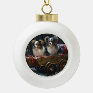 Boule En Céramique Décor de Noël Papillon Snowy Sleigh