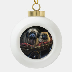 Boule En Céramique Décor de Noël Pekingese Snowy Sleigh