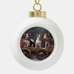 Boule En Céramique Décor de Noël Rat Terrier Snowy Sleigh