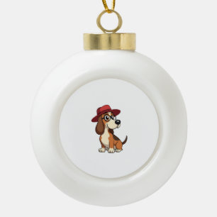 Boule En Céramique Dessin animé vintage Basset Hound au chapeau rouge
