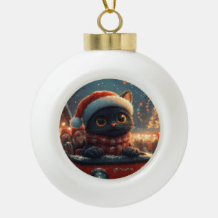 Boule En Céramique Dessous de verre noir à rouleaux de chat Noël