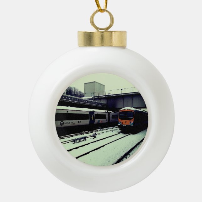 Boule En Céramique Deux trains, sur les rails (Devant)
