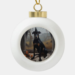 Boule En Céramique Doberman Citrouilles Halloween Épouvantable