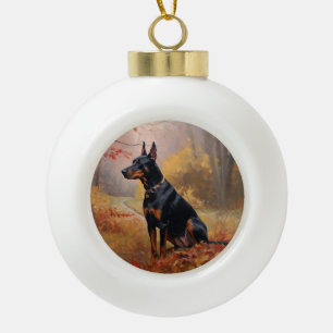 Boule En Céramique Doberman en automne Feuilles automne Inspire