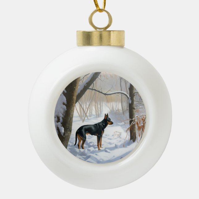 Boule En Céramique Doberman Pinscher Laisser Neige Noël (Devant)