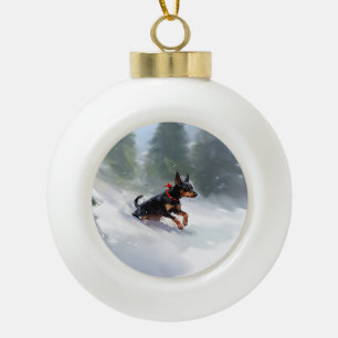 Boule En Céramique Doberman Pinscher Noël neige hiver