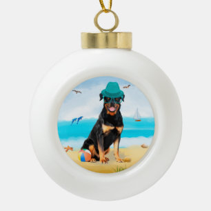 Boule En Céramique Dog Rottweiler sur la plage