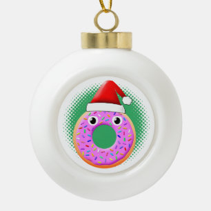 Boule En Céramique Donut Avec Yeux Et Saupoudrer Santas Dessin Casque