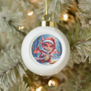Boule En Céramique dragon de Noël, trop mignon pour être arrêté,