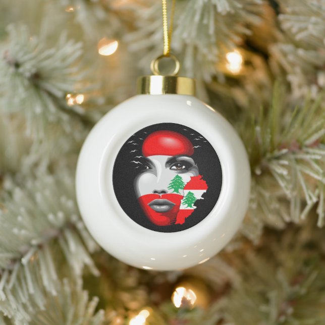 Boule En Céramique Drapeau et carte du Liban sur le visage de la fill (Arbre)