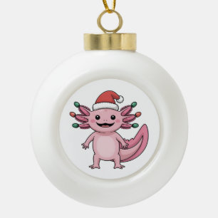 Boule En Céramique Drôle de chapeau de Noël Santa Axolotl Xmas tenue
