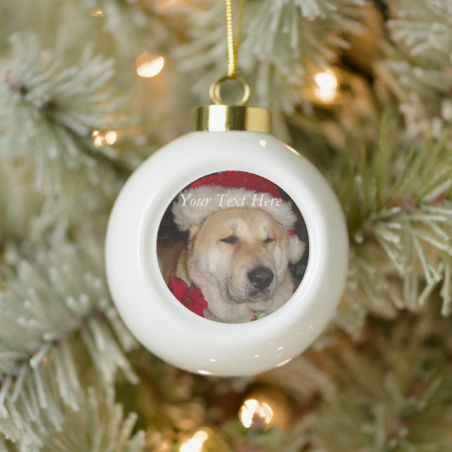 Boule En Céramique drôle mignon chien akita habillé en père Noël (Arbre)