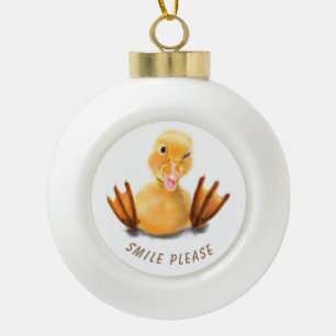 Boule En Céramique Drôle Noël Ornament Happy Duck - Texte Personnalis