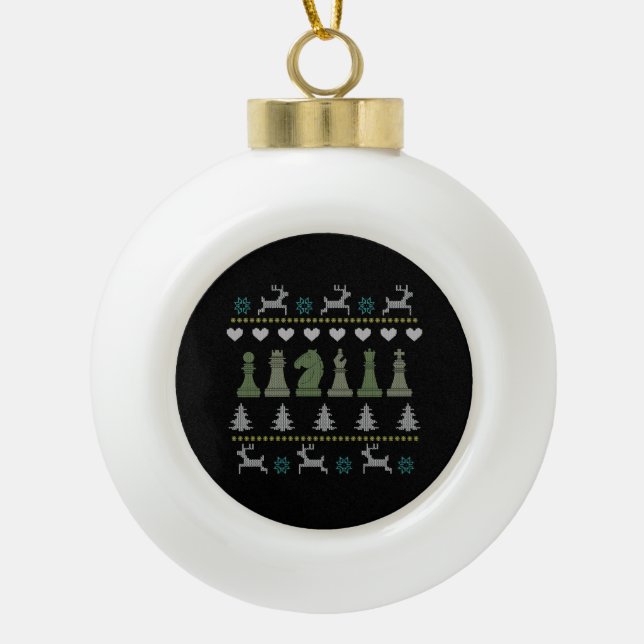 Boule En Céramique Échecs - Échecs Pièces Laid Noël (Devant)