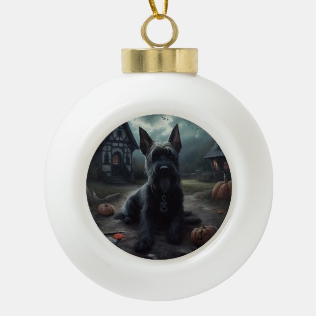 Boule En Céramique Ecosse Terrier Citrouille Halloween effrayant (Devant)