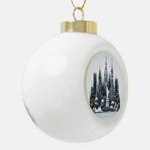 Boule En Céramique Élégance des Fêtes de New York - Carte de Noël Per