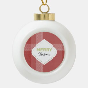 Boule En Céramique Élégant Festif Joyeux Noël Tartan Bourgogne