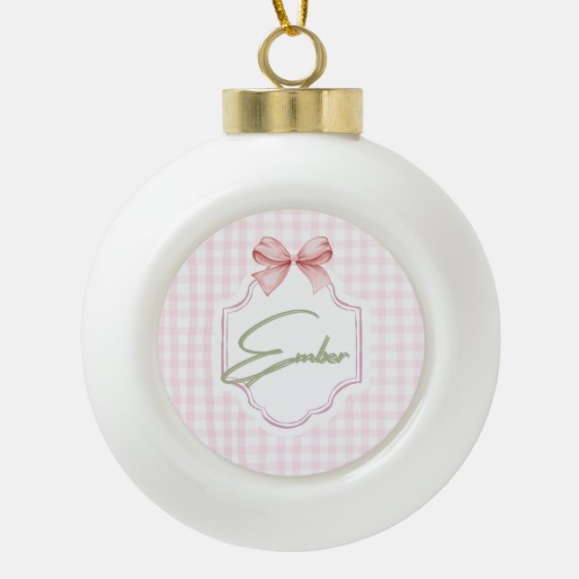 Boule En Céramique Ember Personnalisé Baby Girl Nursery Bow&En vichy (Devant)