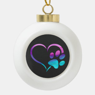 Boule En Céramique Empreinte de patte de chien cyan pourpre Cœur
