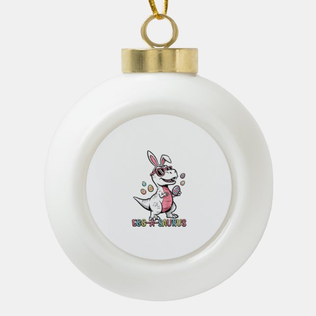 Boule En Céramique Enfants Pâques Dino Lapin Œuf A Saurus Trex Lapin  (Devant)
