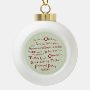 Boule En Céramique Ésaïe 9:6 Verset biblique en couleurs de Noël