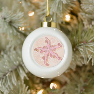 Boule En Céramique Étoiles de mer et corail rose motif pastel