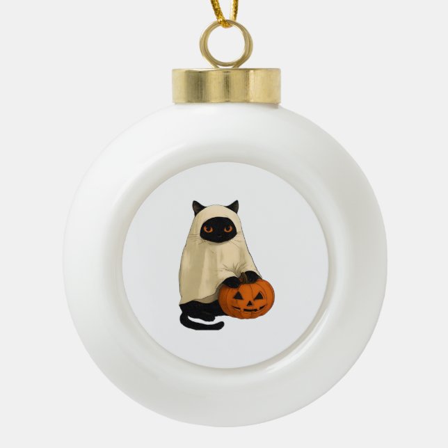 Boule En Céramique Fantôme de chat noir avec T-shirt Citrouille essen (Devant)