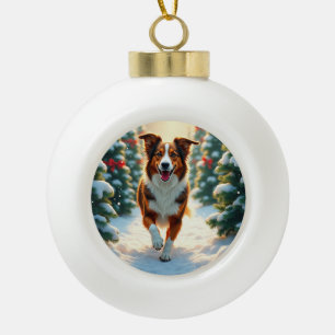Boule En Céramique Ferme de sapins de Noël avec un Berger Australien