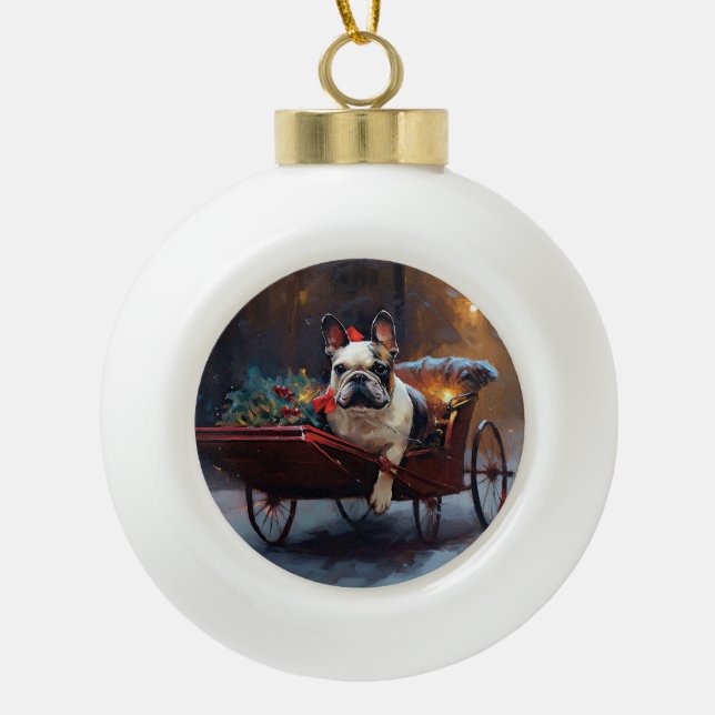 Boule En Céramique Festin de Noël de Bulldog en France (Devant)