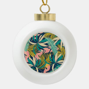 Boule En Céramique Feuilles tropicaux colorés : motif d'été.