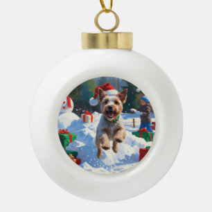 Boule En Céramique Fil Fox Terrier coule la neige avec Casquette de N