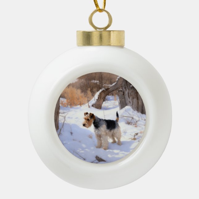 Boule En Céramique Fil Fox Terrier Laisser neiger Noël (Devant)