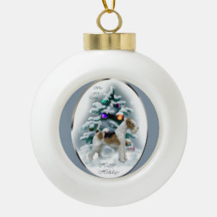 Boule En Céramique Fil Fox Terrier Noël