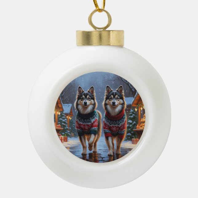 Boule En Céramique Finnish Lapphund Dogs Christmas Snow Holiday (Devant)