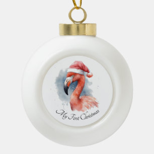 Boule En Céramique Flamingo rose de Noël en aquarelle personnalisé av