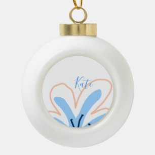 Boule En Céramique Fleur pastel orange bleue ajouter nom cadeau rétro