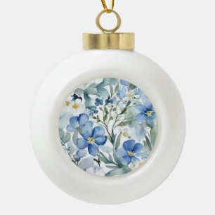 Boule En Céramique Fleurs Bleues Blancs Aquarelle Chic