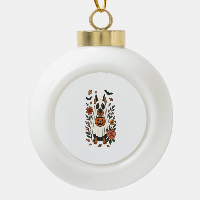 Boule En Céramique Fleurs Halloween Doberman Pinscher (Devant)