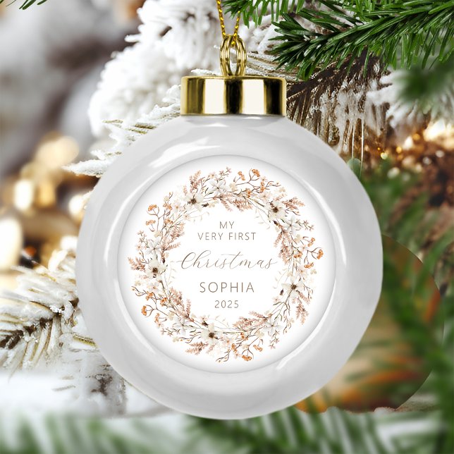 Boule En Céramique Fleurs sauvages de Noël personnalisés Baby First (Créateur téléchargé)