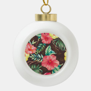 Boule En Céramique Fleurs tropicales colorées Arrière - plan foncé