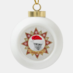 Boule En Céramique Flocon De Neige Rouge Et Golden De Luxe En Forme D