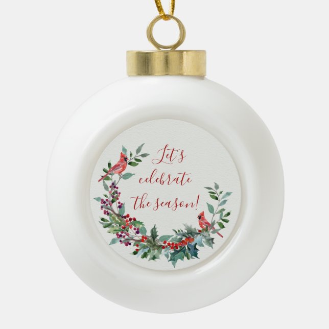 Boule En Céramique Foliage, saint, cardinal Flamme de neige encadré (Devant)