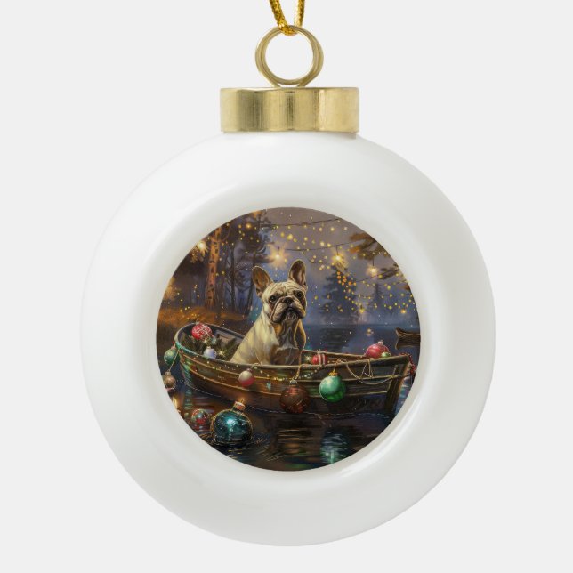 Boule En Céramique French Bulldog Christmas Festive Voyage (Devant)